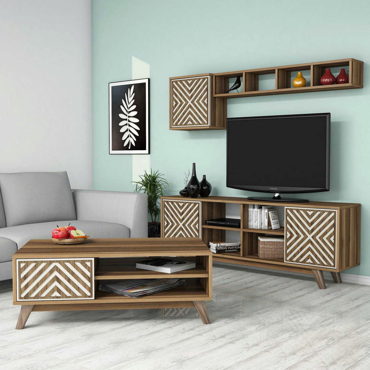 Set mobilier living, Hanah Home, Inci, Maro/Crem - imagine 6